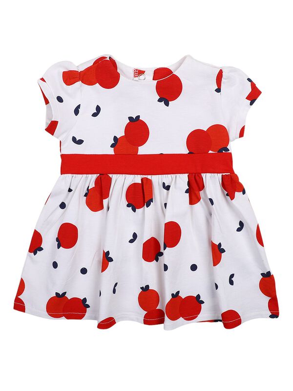 Girls White & Red Short Sleeve Knitted Dress image number 0